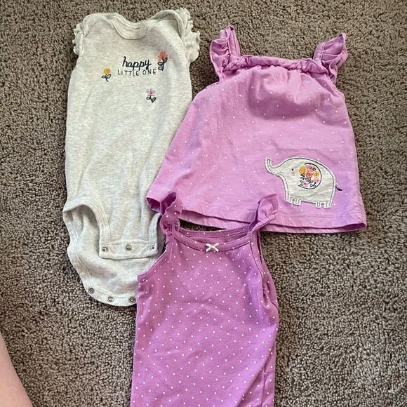 Girls 3 piece lot Carter’s purple & grey NWOT 6 mo - Picture 1 of 7
